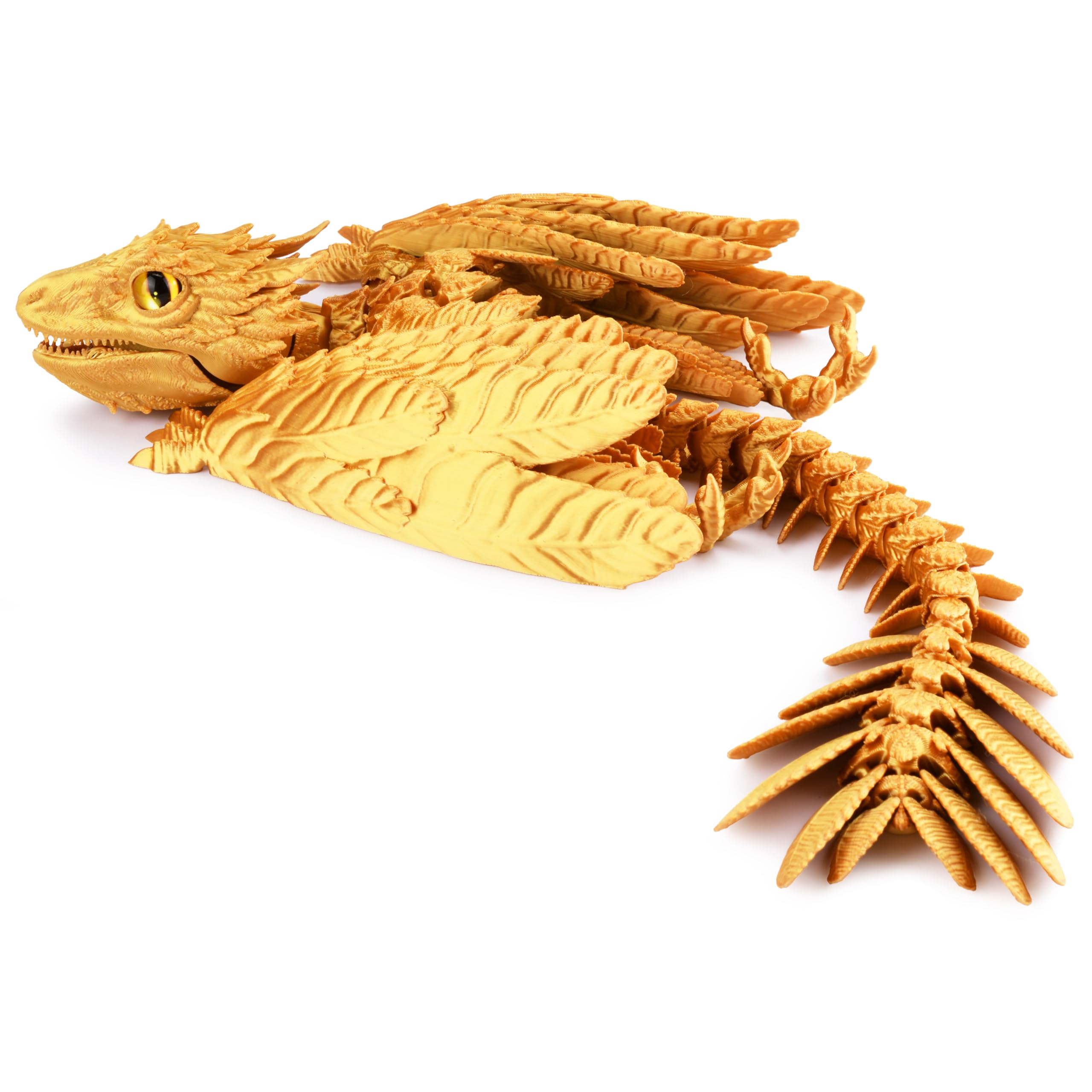 Feathered Wyvern Dragon, 3D Printed Dragon, Articulated Dragon, Fidget Dragon, 3D Printed Toys, Desktop Pet (Golden Dawn)