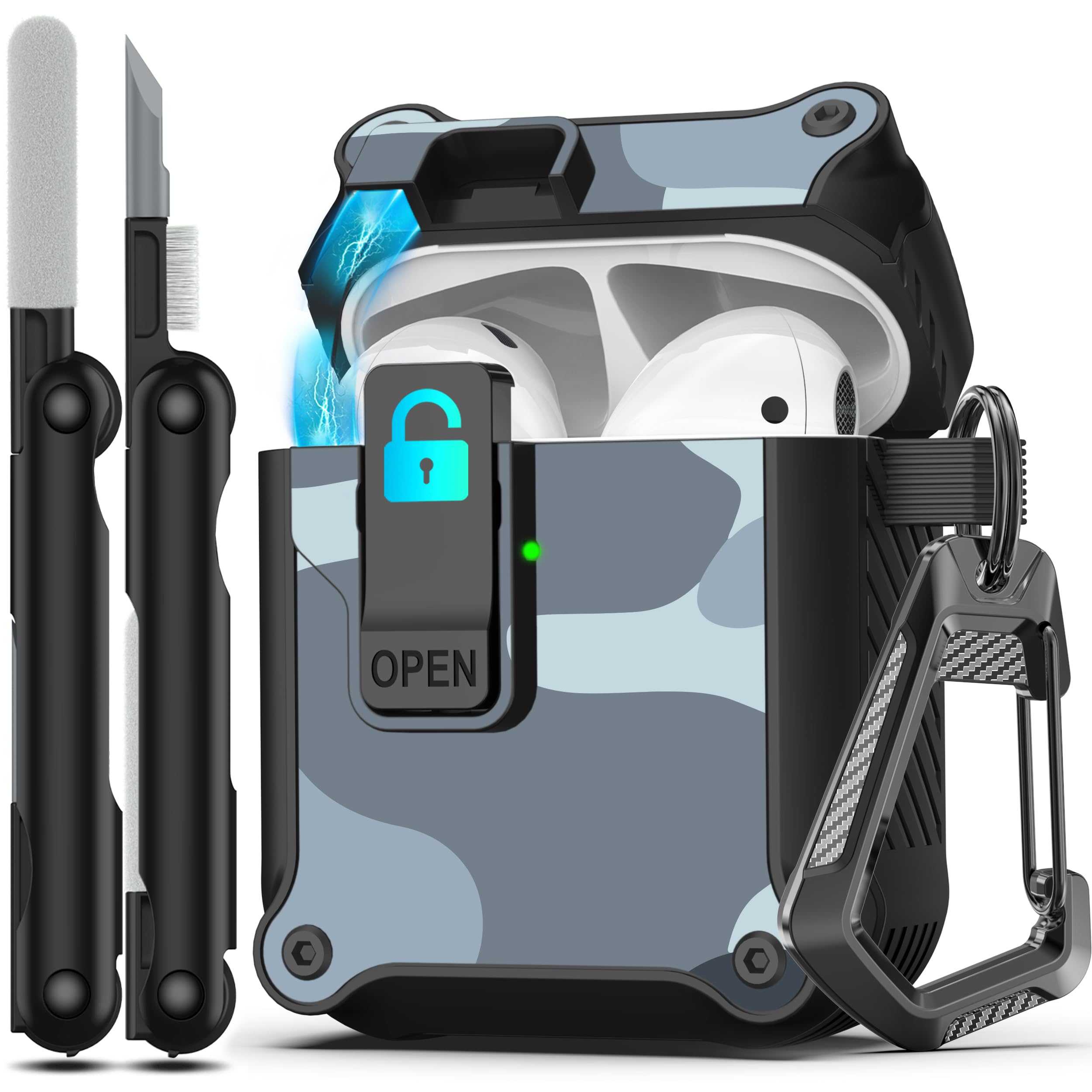 RFUNGUANGO - Funda para AirPods Pro 3 con Cierre y Kit de Limpieza, Transparente, rígida, para Videojuegos, con Soporte para teléfono Integrado, antigolpes （Naranja） — view 47