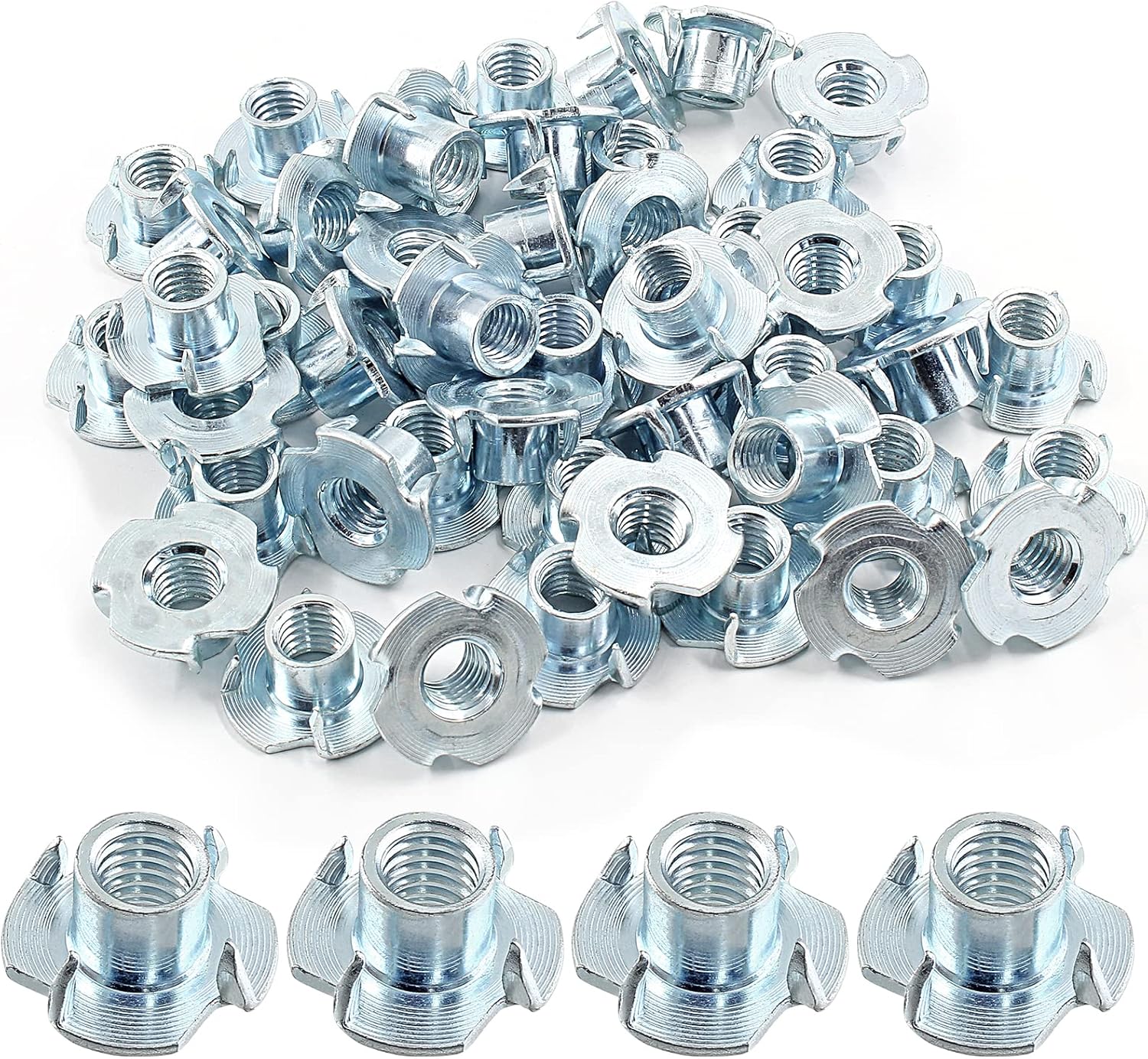 Suiwotin 50pcs T Nuts 3/8"16 x 7/16" 4 Pronged Tee Blind