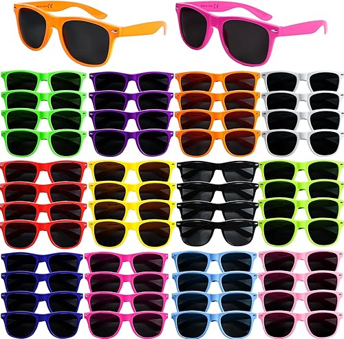 Paquete de 48 lentes de sol de neón de 12 colores, recuerdos de fiesta, estilo retro de los años 80, juego perfecto de gafas de sol coloridas para