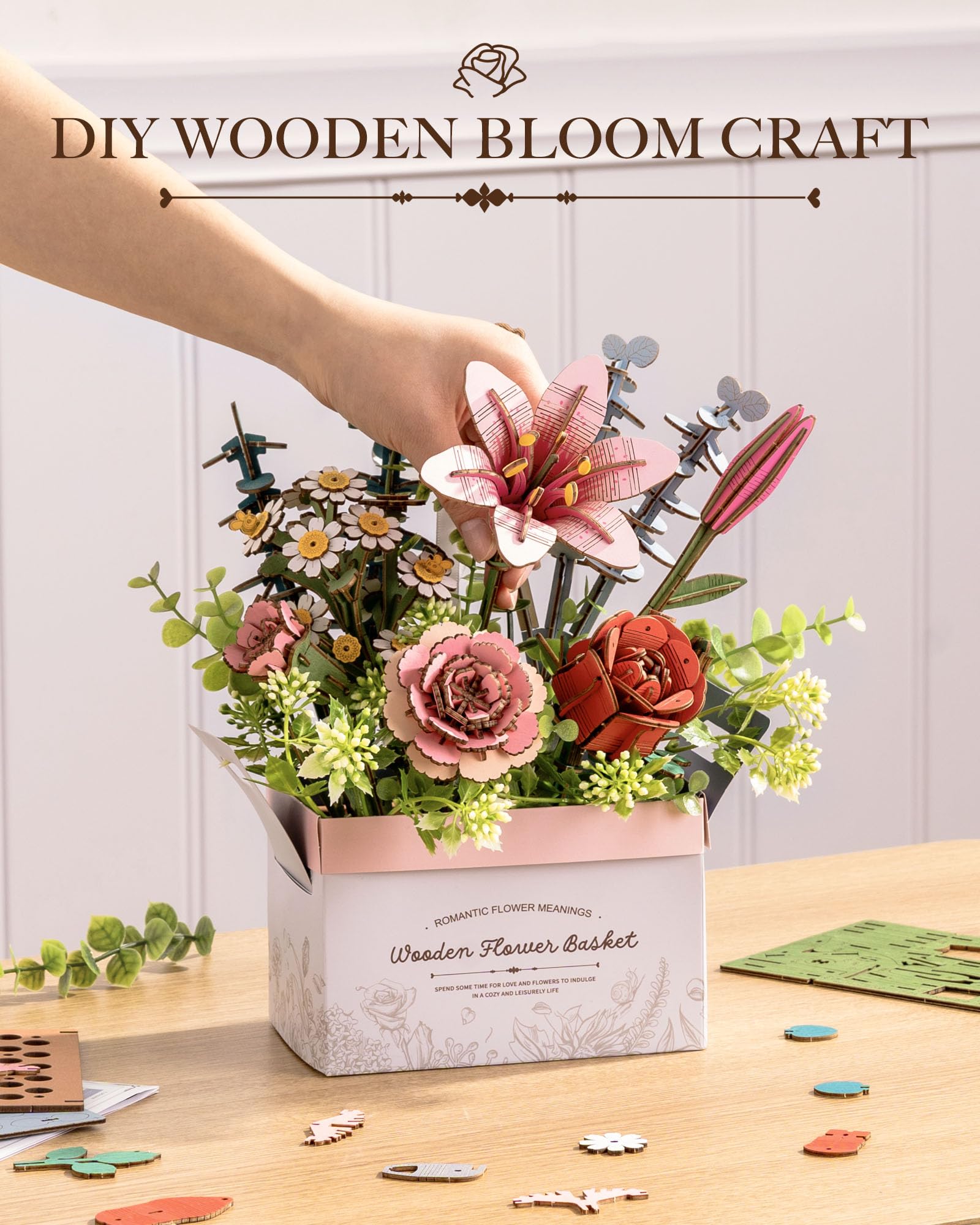 ROWOOD 3D DIY Wooden Flower Kit - Chamomile Model To Assemble, Realistic Artificial Wood Flowers For Adults - View #4