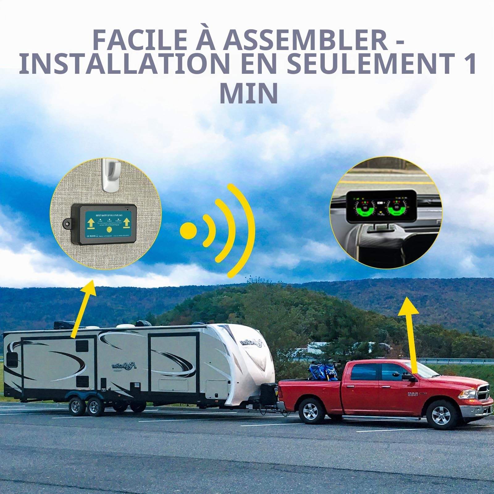 OBEST RV Leveling System, Système de nivellement Camping Car, Portable Niveaux Caravane, RV leveller Connexion sans fil sans application, Accessoires Camping Car ou Caravane Van aménagé Universel