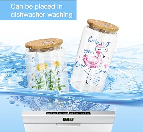 Miniatura 5 de AGH Paquete de 25 latas de vidrio transparente de sublimación de 16 onzas con tapa a prueba de salpicaduras y pajita, vasos de vidrio para