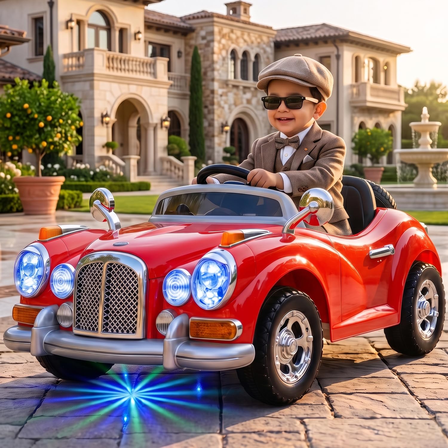 Toyzone Vintage Electric Ride on Car TZ-128 (Red) | Frequency 2.4 Ghz |Lights and Music | Seat Belt for Safety |Perfect Tyre Grip | Make in India | Indoor and Outdoor Toy-image-2