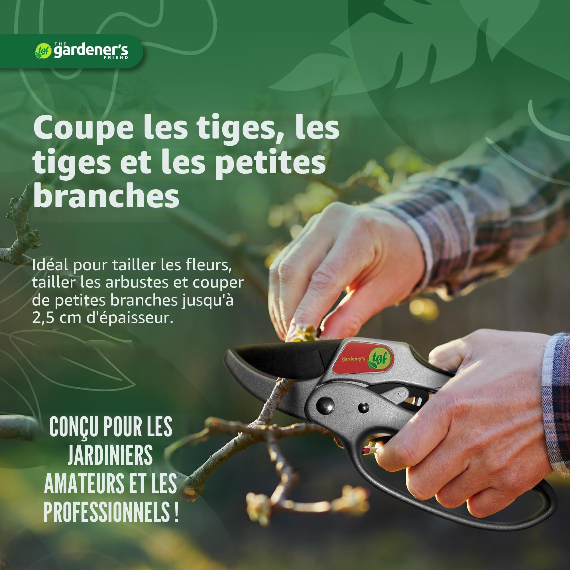 Sécateur à cliquet - Pour les mains affaiblies mais robuste et adapté pour tout travail de taille - Cadeau idéal pour les jardiniers