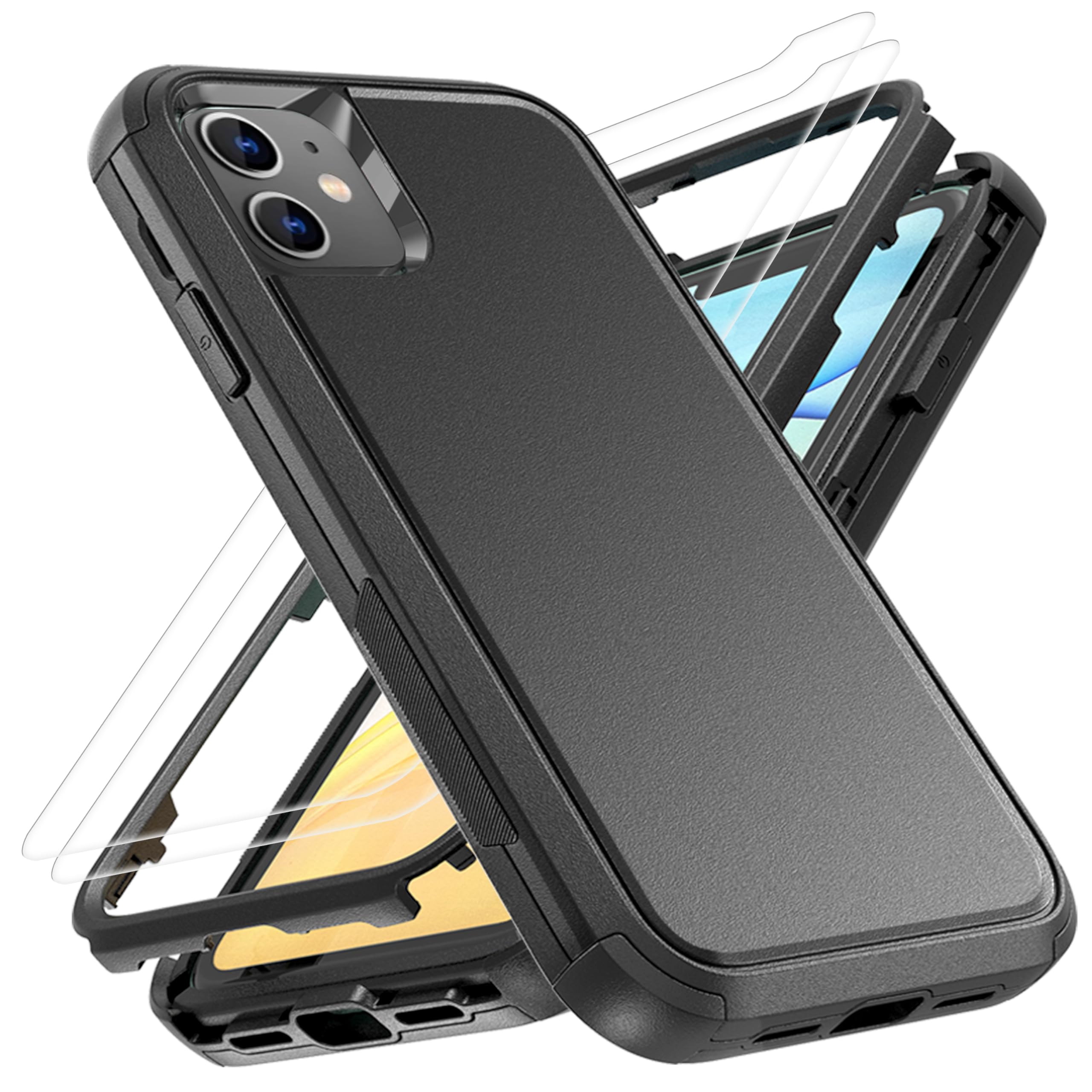 YmhxcY for iPhone 12 Case iPhone 12 Pro Phone Case with [2 Pcs] EPU Flexible Screen Protectors,[Shockproof] [Dropproof] Protection Cover for Apple iPhone 12 6.1"-Black