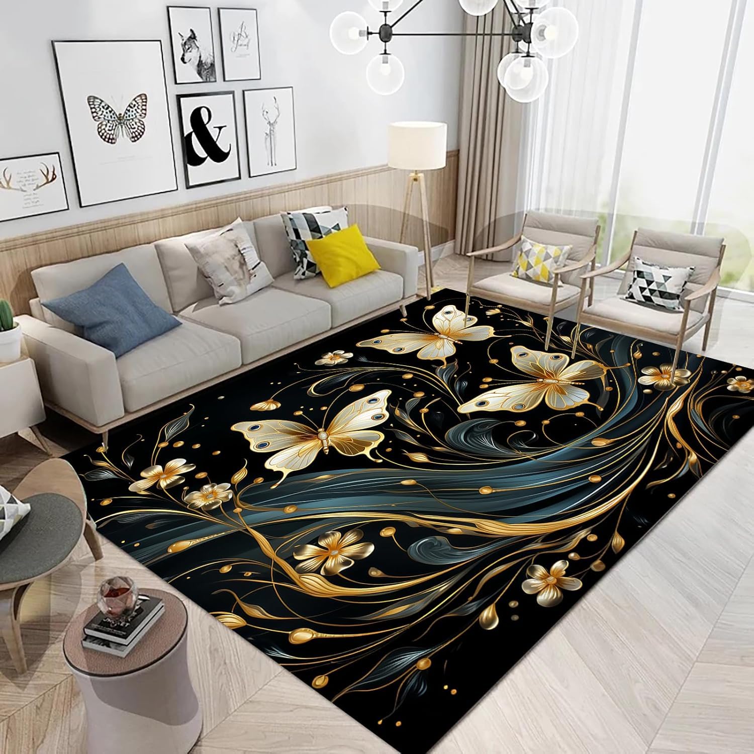 Tapis de zone papillon floral coloré antidérapant 120x160 cm