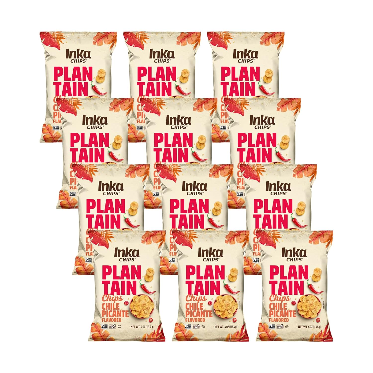 Inka Plantain Chips, Chile Picante, Gluten Free, Kosher, Non GMO, 4 Ounces (Pack of 12)