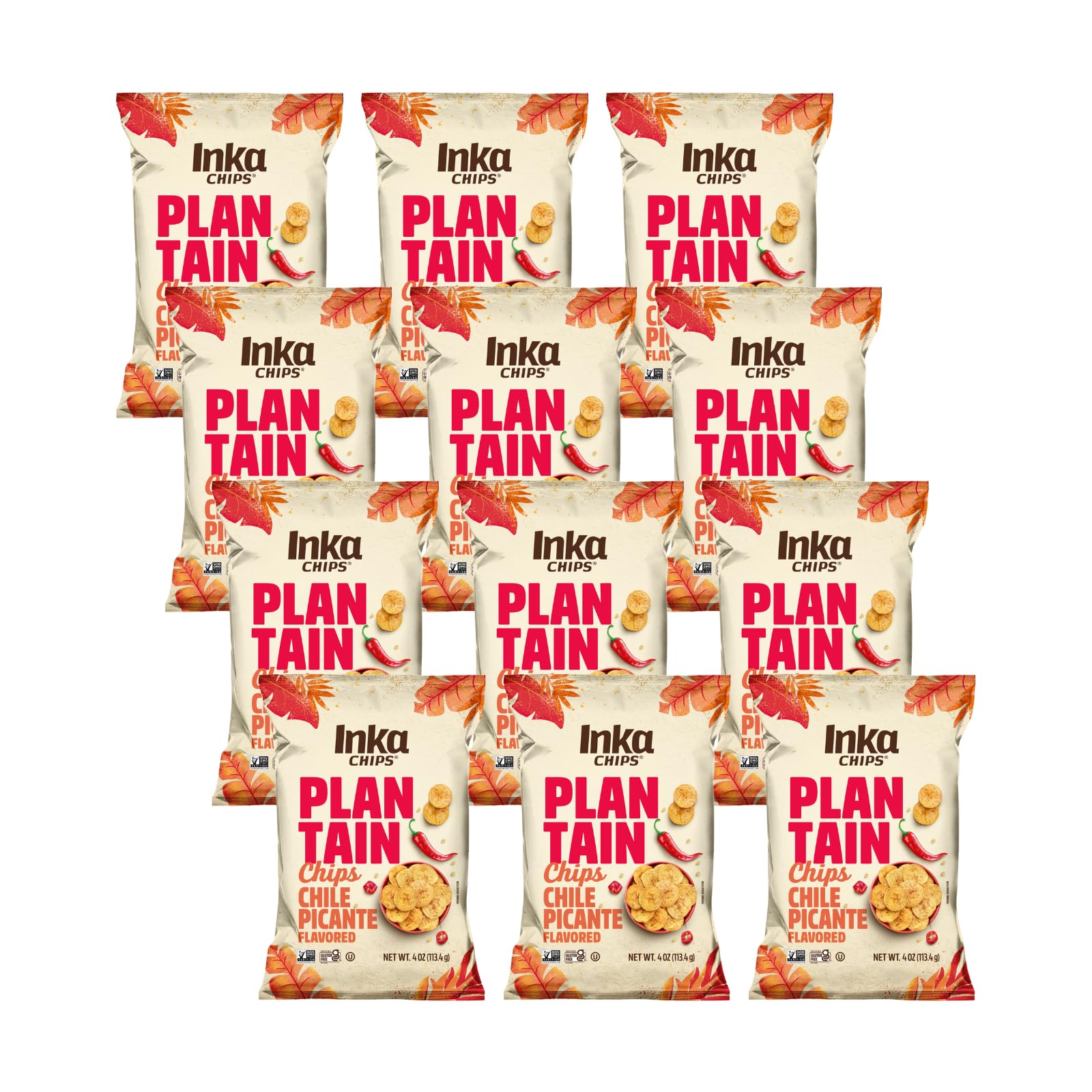 Inka Plantain Chips, Chile Picante, Gluten Free, Kosher, Non GMO, 4 Ounces (Pack of 12)