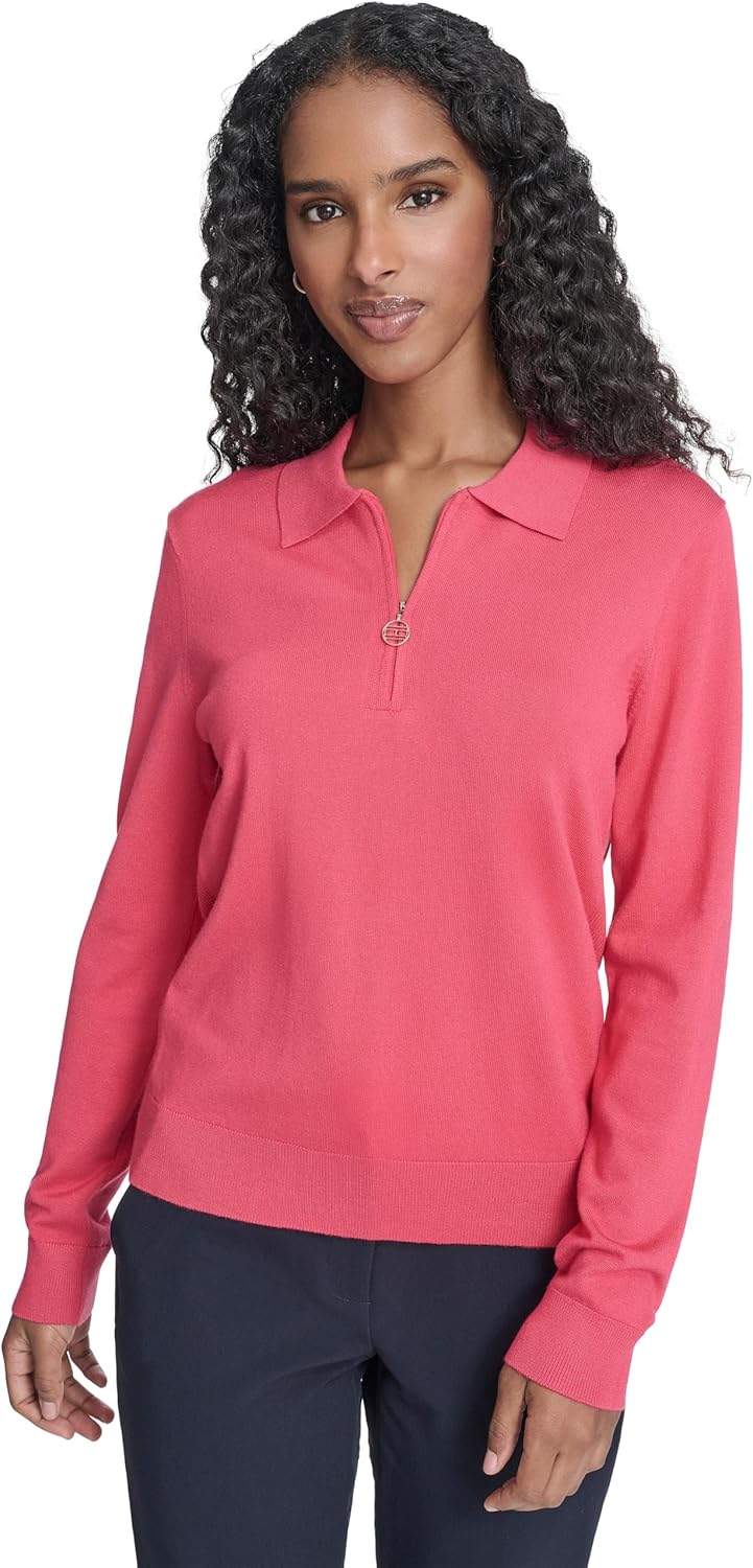 Tommy Hilfiger Women's Solid Long Sleeve Polo 1/4 Zip Sweater