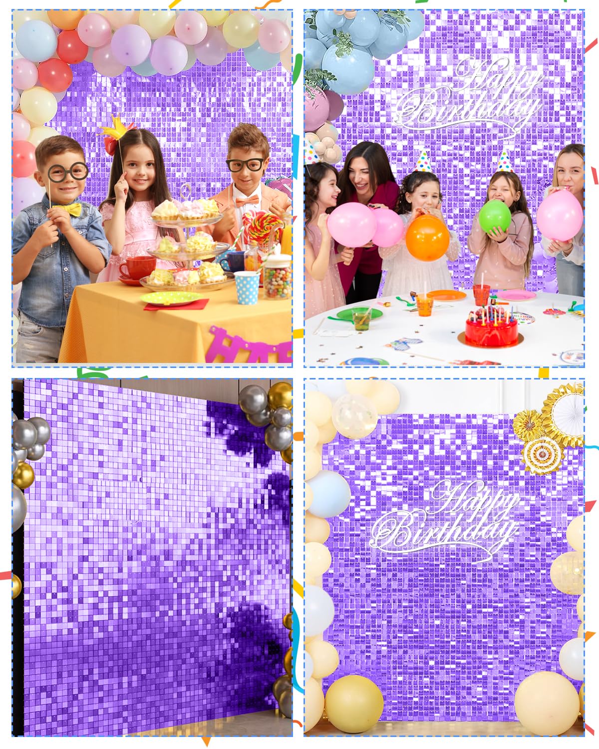 24 Pannelli Sfondo Viola Paillettes, 180×120 cm per Decorazioni Festa Donna, Compleanno 18/40/50 Anni, Sfondo per Photo Booth, Addobbi