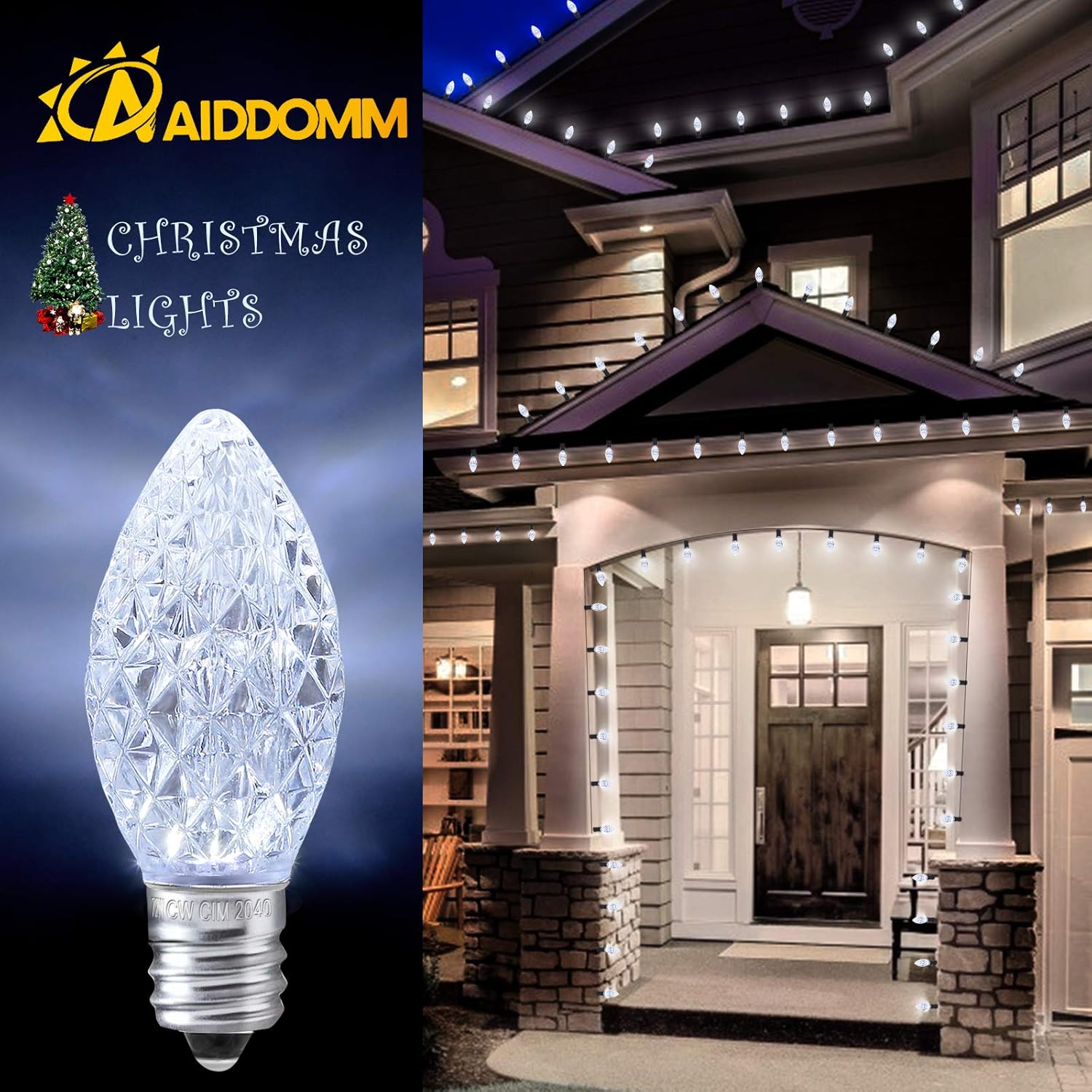 25 Pack C7 Cool White LED Replacement Christmas Light Faceted Bulbs, 0.72W, 2 SMD LEDs in Each Light Bulb, E12 Base, Commercial Grade Replacement Bulbs Dimmable Waterproof - Image 7