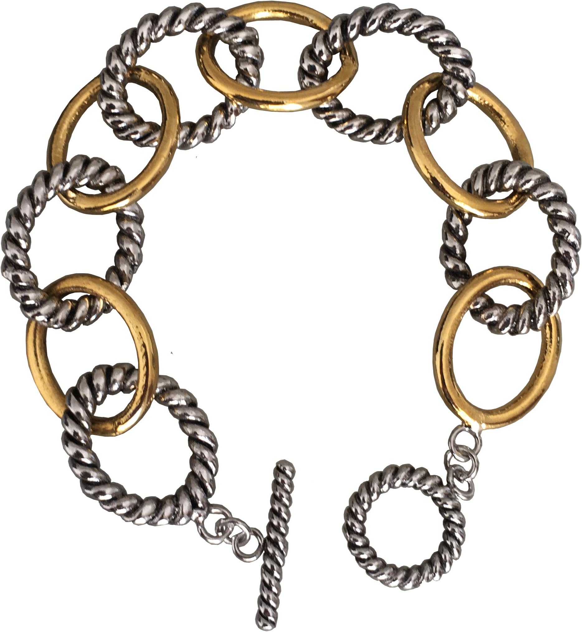 Designer Inspired 18k Two Tone Gold Plated Twisted Cable Link Chain Bracelet (Length- 7 3/4")