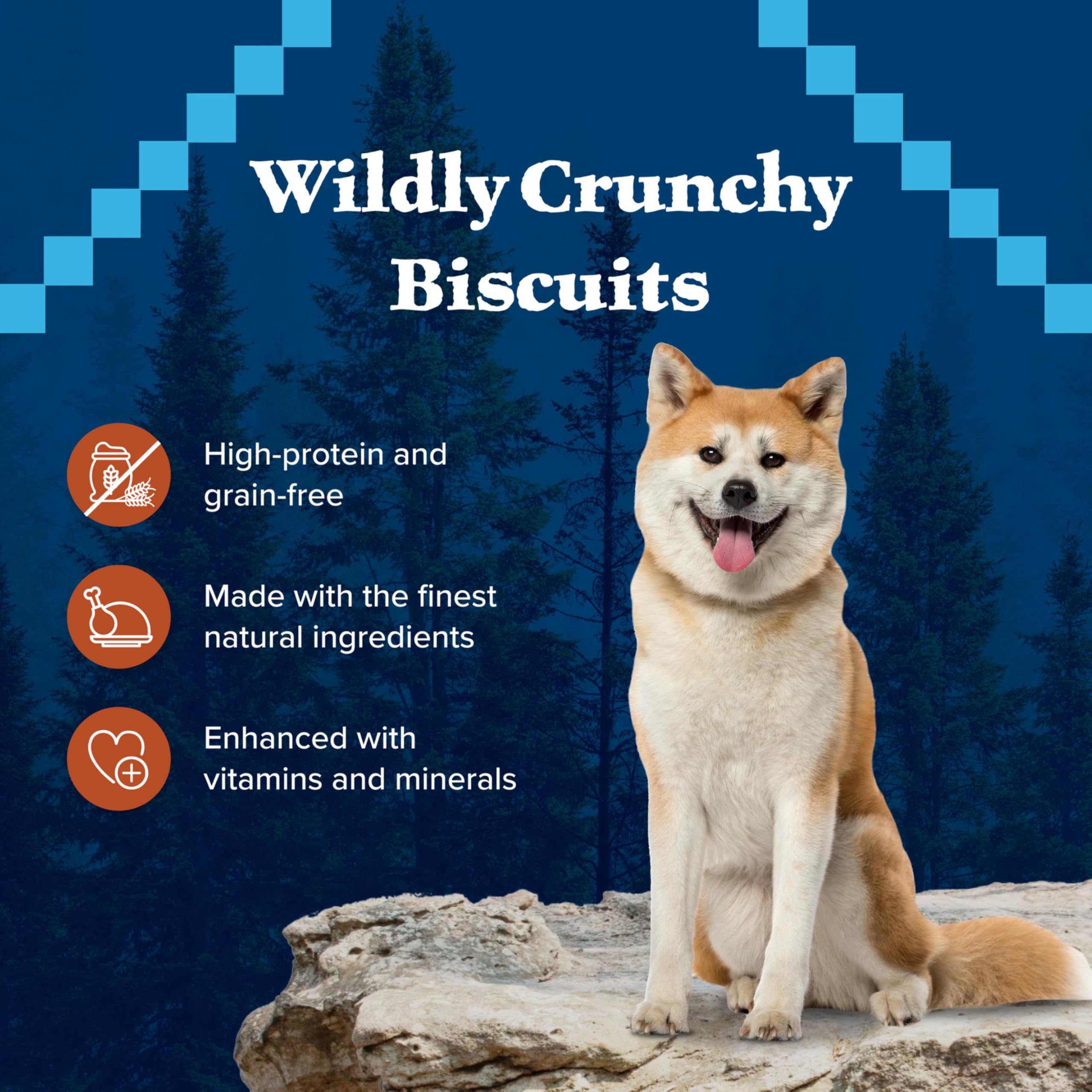 Blue Buffalo Wilderness Trail tratta biscotti per cani ad alto contenuto proteico senza cereali, dolcetti croccanti per cani, ricetta tacchino, sacchetto da 24 once