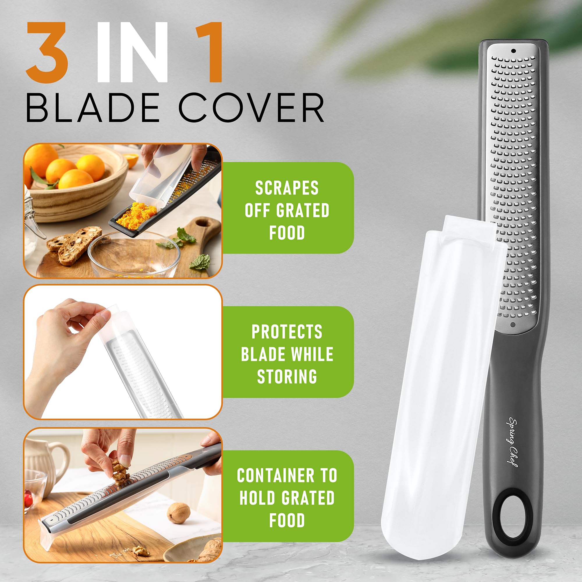 Spring Chef Stainless Steel XL Box Grater & Premium Lemon Zester - 2 Product Bundle - Gray - Image 7