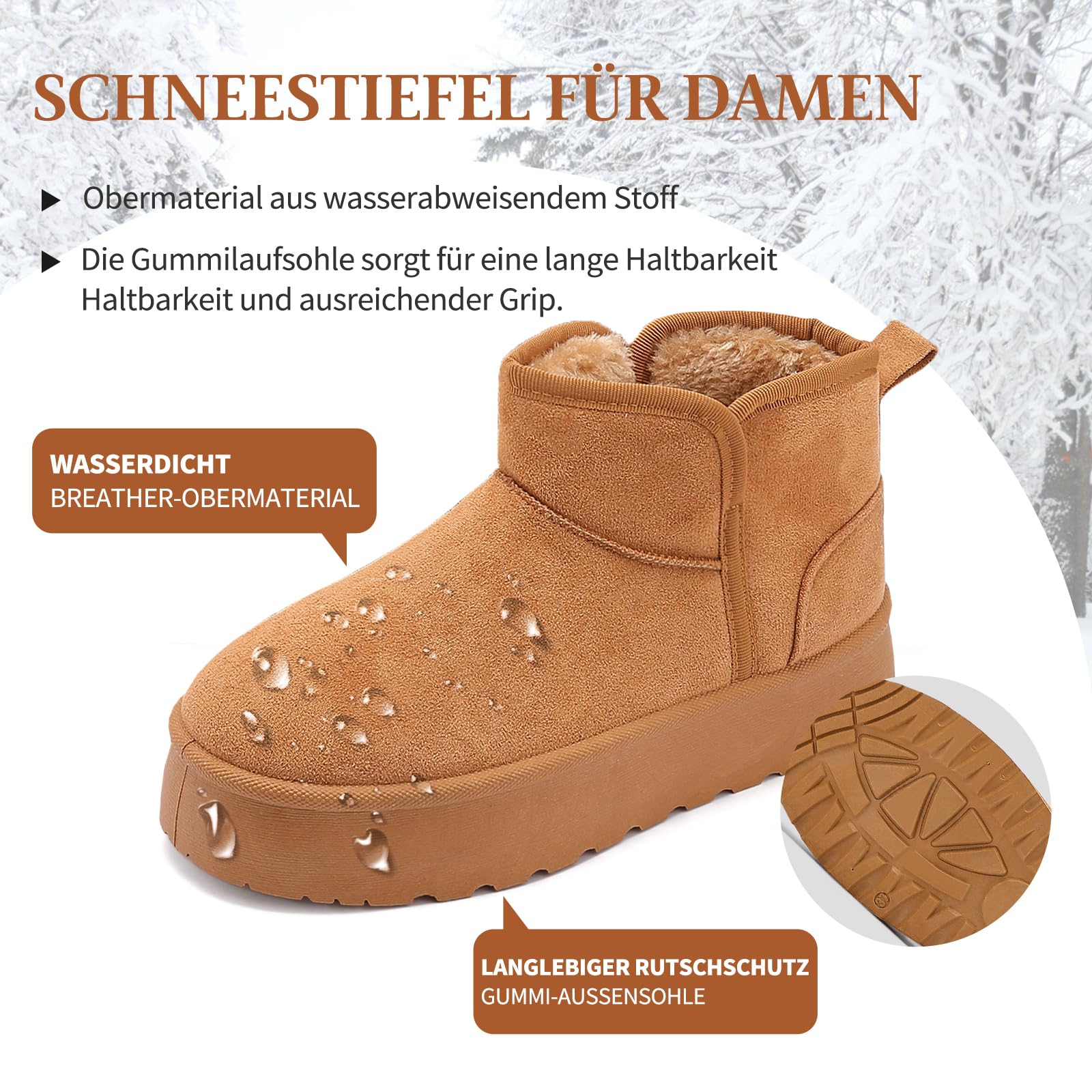 Pelbiuqik Stivali Donna Invernali Classic Platform alla Moda Scarpe da Neve, Impermeabile Caldo con Antisdrucciolo Stivaletti