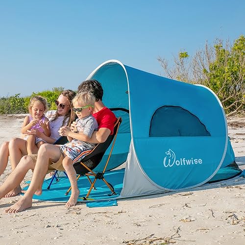 Miniatura 2 de WolfWise Tienda de campaña de playa UPF 50+ fácil de desplegar para 3-4 personas, sombrilla deportiva, refugio instantáneo para el sol, toldo para
