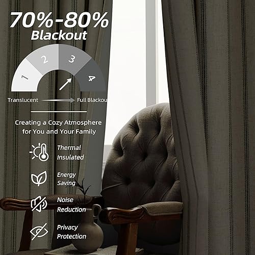 Vista 53 de DriftAway Cortinas opacas de mezcla de lino de 63 pulgadas de largo para dormitorio, cortinas de lino con estampado de rayas verticales, con Gris