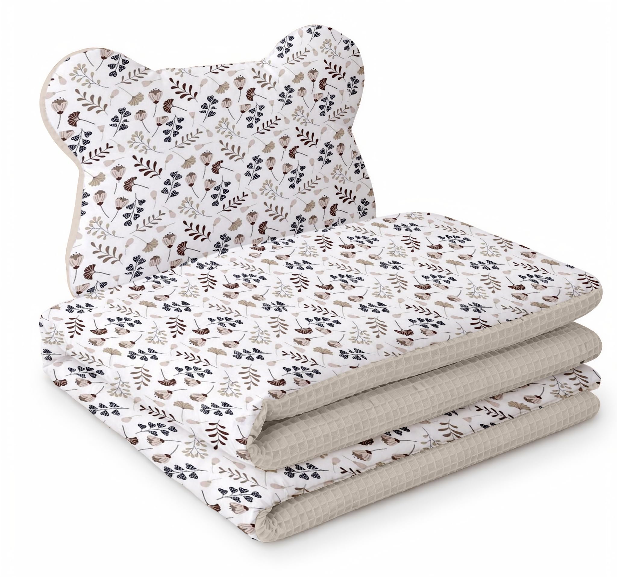 Babynest Nestchen Baby Set für Neugeborene – 5-teilig – Kuschelnest aus 100% Baumwolle & Waffelpique – Babykokon tragbar – für Babybett, Kinderbett & Kinderwagen – OEKO-TEX - Zweige und Sand