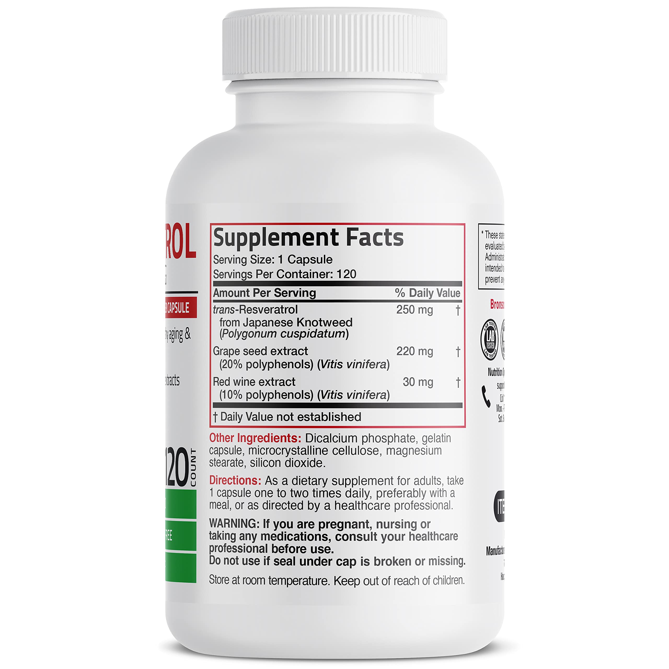 Bronson Resveratrol Complex 500 mg with Grape Seed & Red Wine, 120 Capsules — Amazon image 2