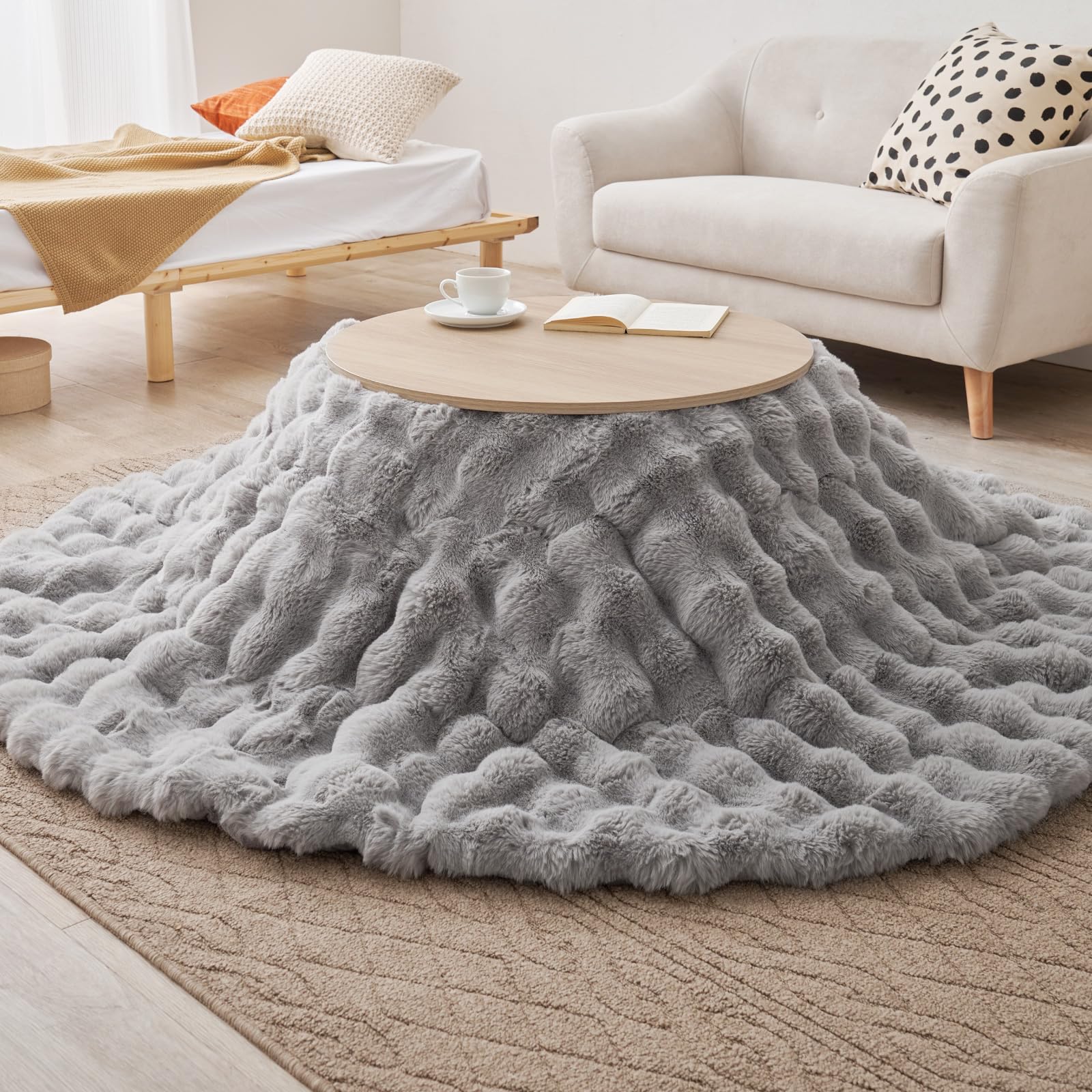 Amazon｜萩原 こたつ布団 掛け布団 単品 ルナ グレー 直径約190cm 円形