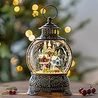 Vista 9 de Linterna de agua de globo de nieve de Navidad con aldea de montaña y escena de tren, funciona con pilas o alimentado por USB, decoración navideña