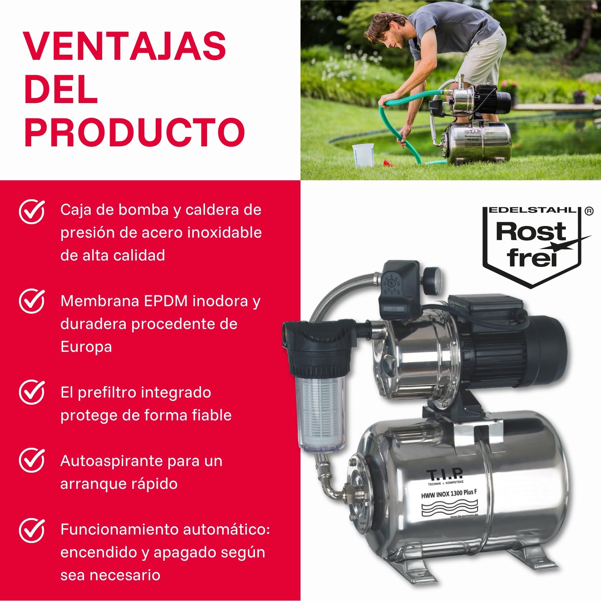 T.I.P. 31155 Grifería doméstica HWW Inox 1300 Plus F acero inoxidable con prefiltro