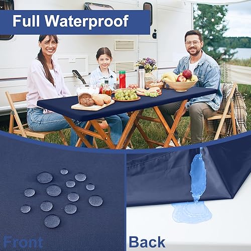 Miniatura 68 de homing Paquete de 2 manteles rectangulares elásticos ajustables de 6 pies, tela impermeable, mantel de poliéster lavable para picnic, campamento, al