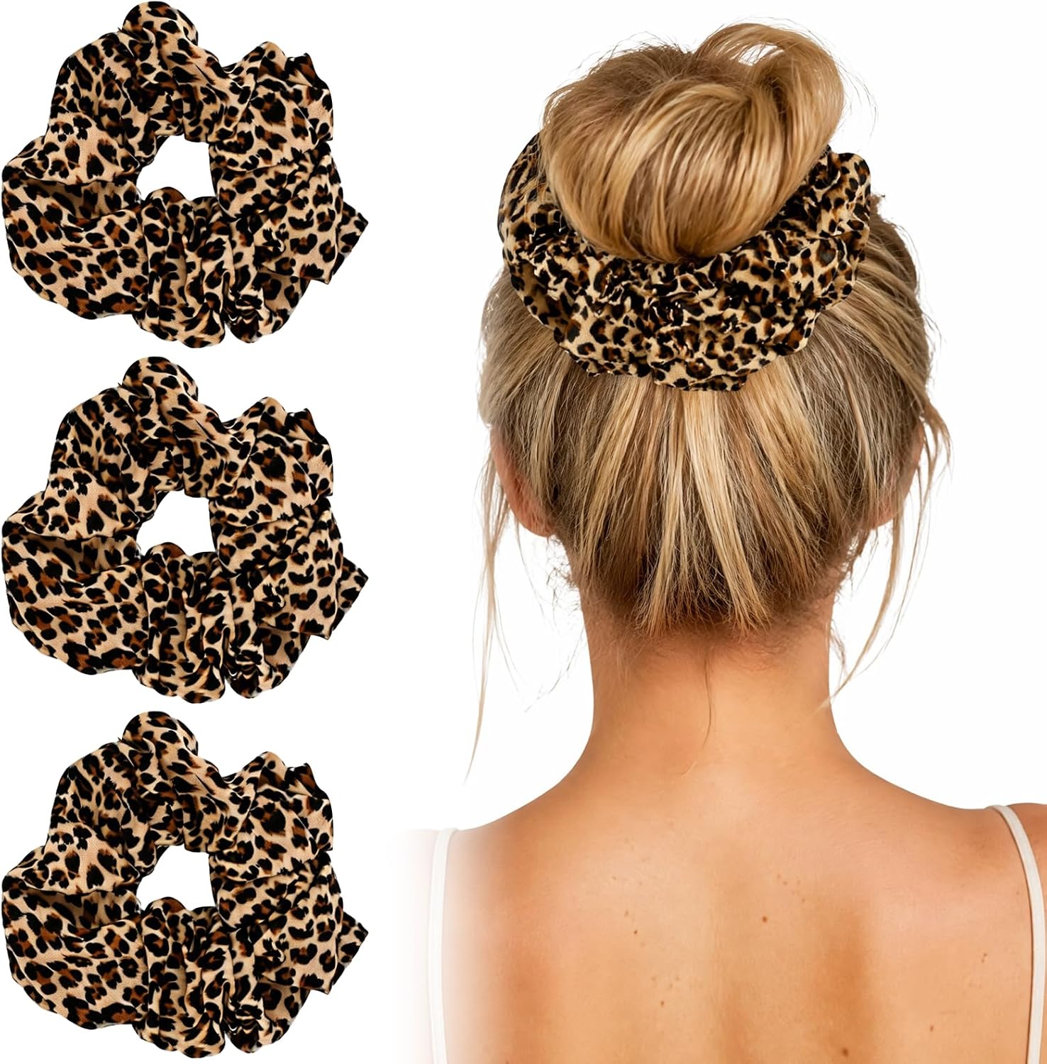 3 miękkie gumki do włosów Scrunchies, lampart, Scrunchies dla kobiet i dziewcząt, elastyczne, grube taśmy materiałowe, do mocowania końskiego ogona, akcesoria do włosów