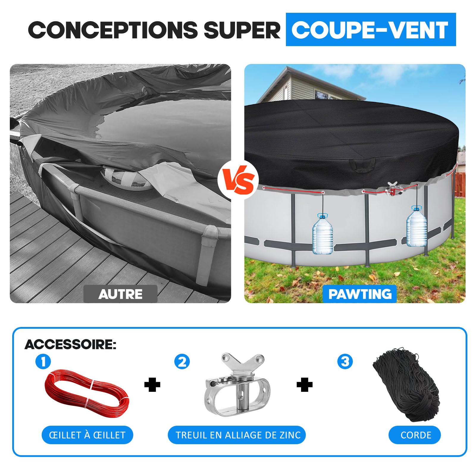 Bâche de Piscine Ronde 366 Oxford 420D Ø371 pour Piscine Ø320-366cm
