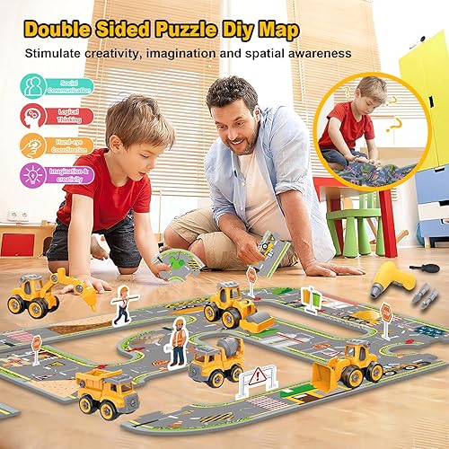 Miniatura 2 de Juguetes de Construcción de Camiones de Excavadora para Desarmar para Niños de 3 a 8 años, Juguetes de Construcción de Aprendizaje STEM con Taladro