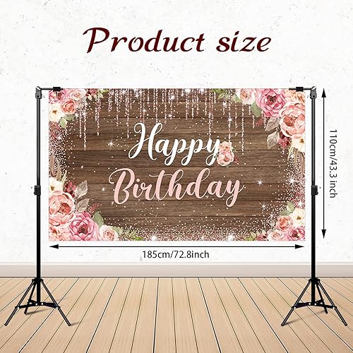 Miniatura 2 de Decoraciones de fondo de feliz cumpleaños para mujeres, suministros de fiesta de fondo, fotografía de fondo de rosa para niñas y niños, pancarta de