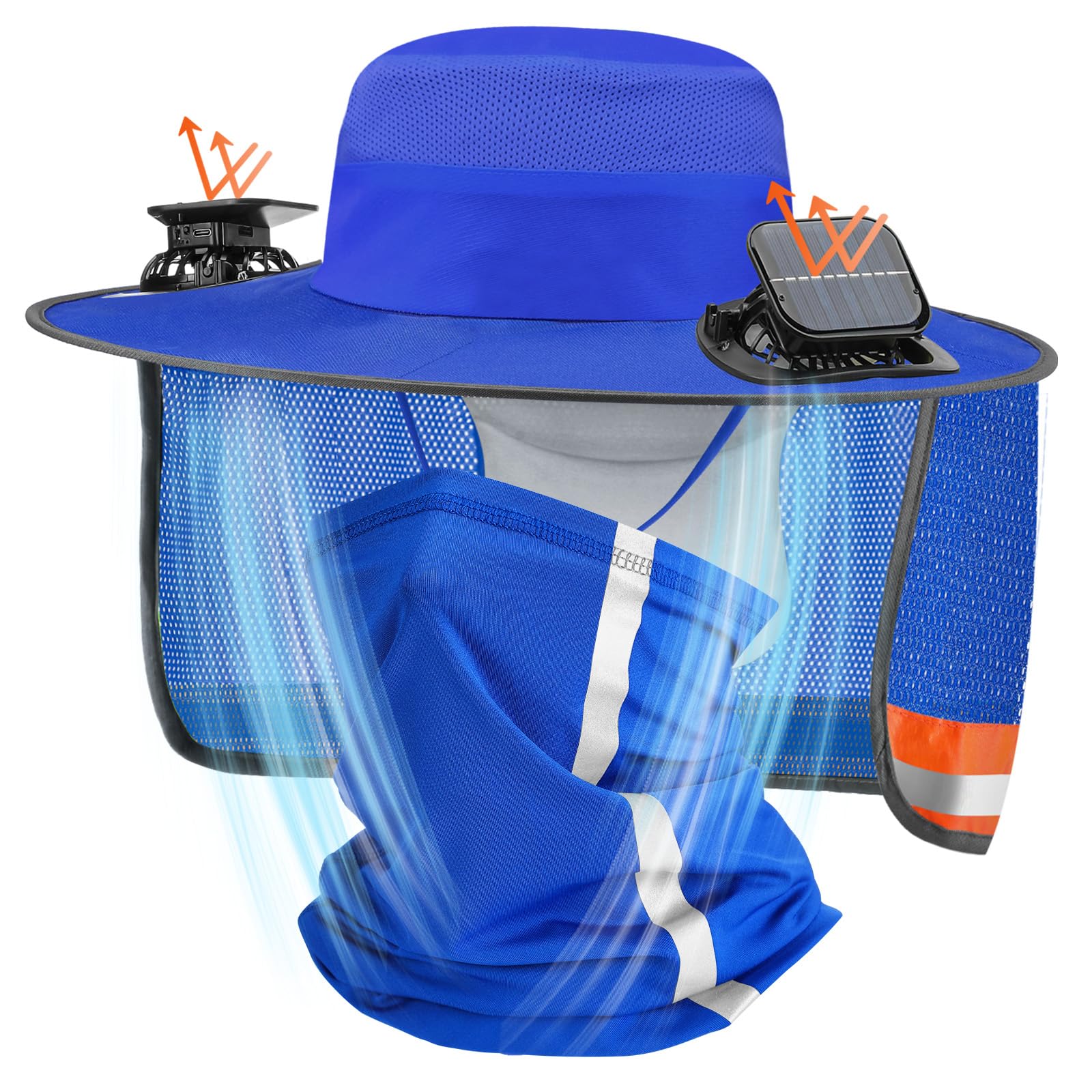Sombrero de abanico solar para hombres y mujeres, sombrero de pesca de ala ancha con doble potencia, cubierta de cuello de seda de hielo, diseño reflectante