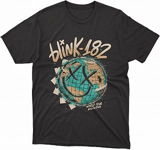 Blink-182™ Men's Short Sleeve Smiley World Tour 23' T-Shirt - by Blink 182™ (as1, Alpha, s, Regular, Regular, Black)