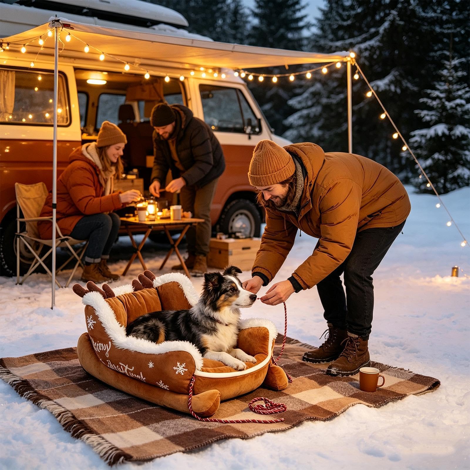 Cama de trineo para perros, de felpa cálida, suave, lavable, antideslizante
