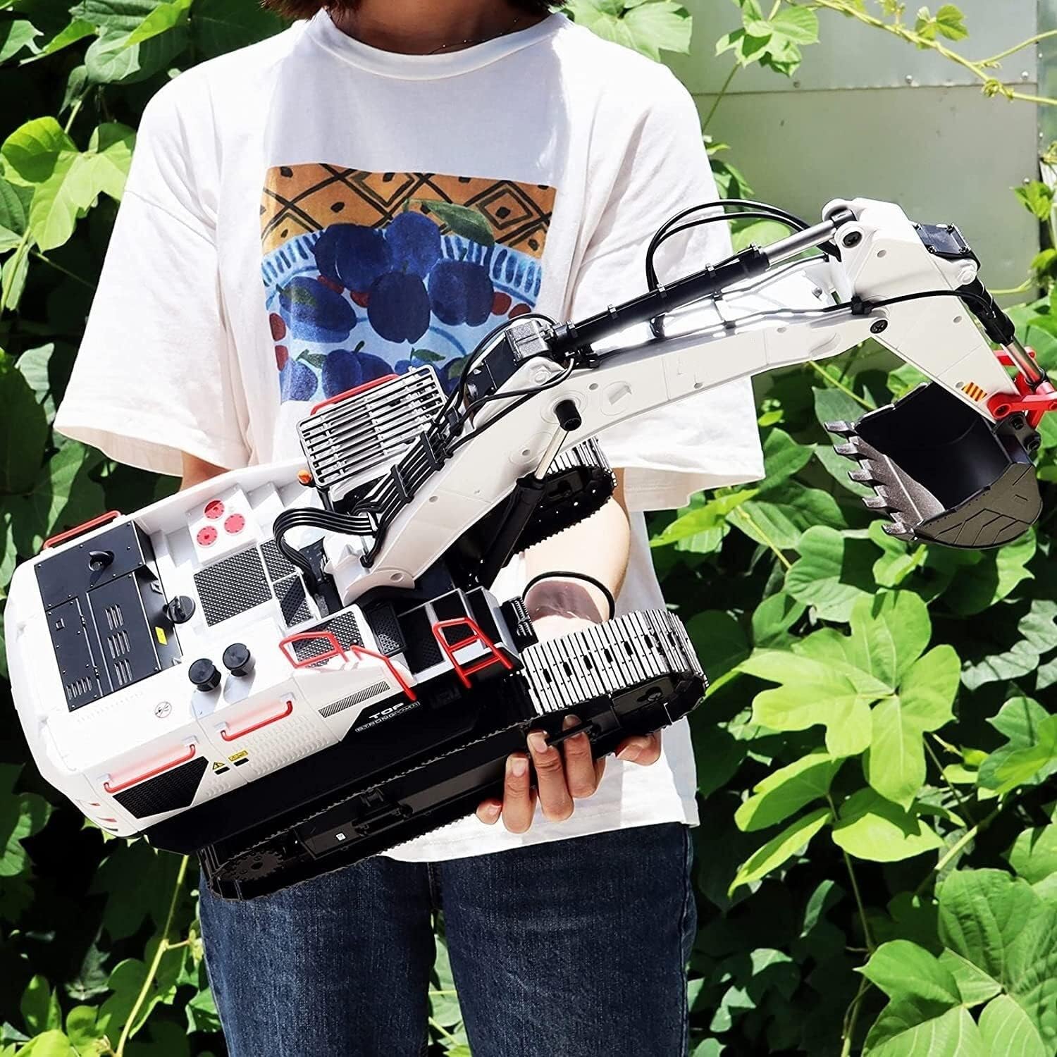 WANIYA1 Grande Rc Excavadora 1/14 Kids Toy Toy Construction Truck Control Remoto Bulldozer 22 canal con 3 agarras de aleación LED Luz y sonido Rc Juguete de camión cargador de tractores de automóviles