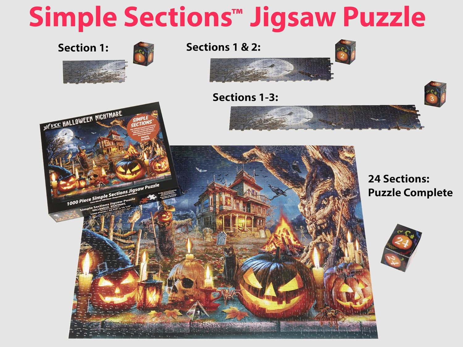 Count Down to Halloween Puzzle - Halloween Nightmare Simple Sections® Jigsaw Puzzle - 1000 Pieces - 24 Sections to Complete - 2026 Advent Calendar for Fall