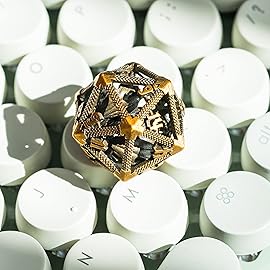 UDIXI 22mm D20 Metal Dice, Single D20 DND Dice with Hollow Dragon Design for D&D Role Playing Game (Ancient Golden)