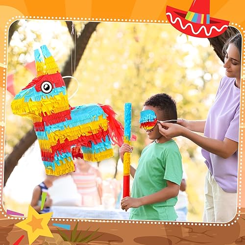 Miniatura 5 de Lenwen Piñata de burro de 16 x 10 x 3 pulgadas, paquete de piñata de burro para fiesta con palo y confeti, piñata mexicana de burro arcoíris para