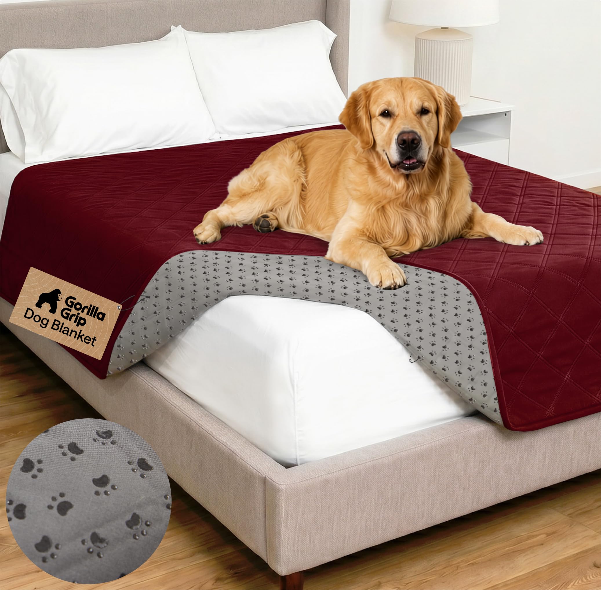 GORILLA GRIP® Waterproof Dog Blanket, Couch Cover for Dogs, 68x82 Burgundy