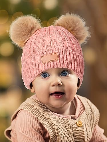 Miniatura 6 de SATINIOR Juego de 3 guantes de gorro para niños pequeños, sombreros de invierno cálidos de punto con lazo para bebés niñas niños de 0 a 6 años