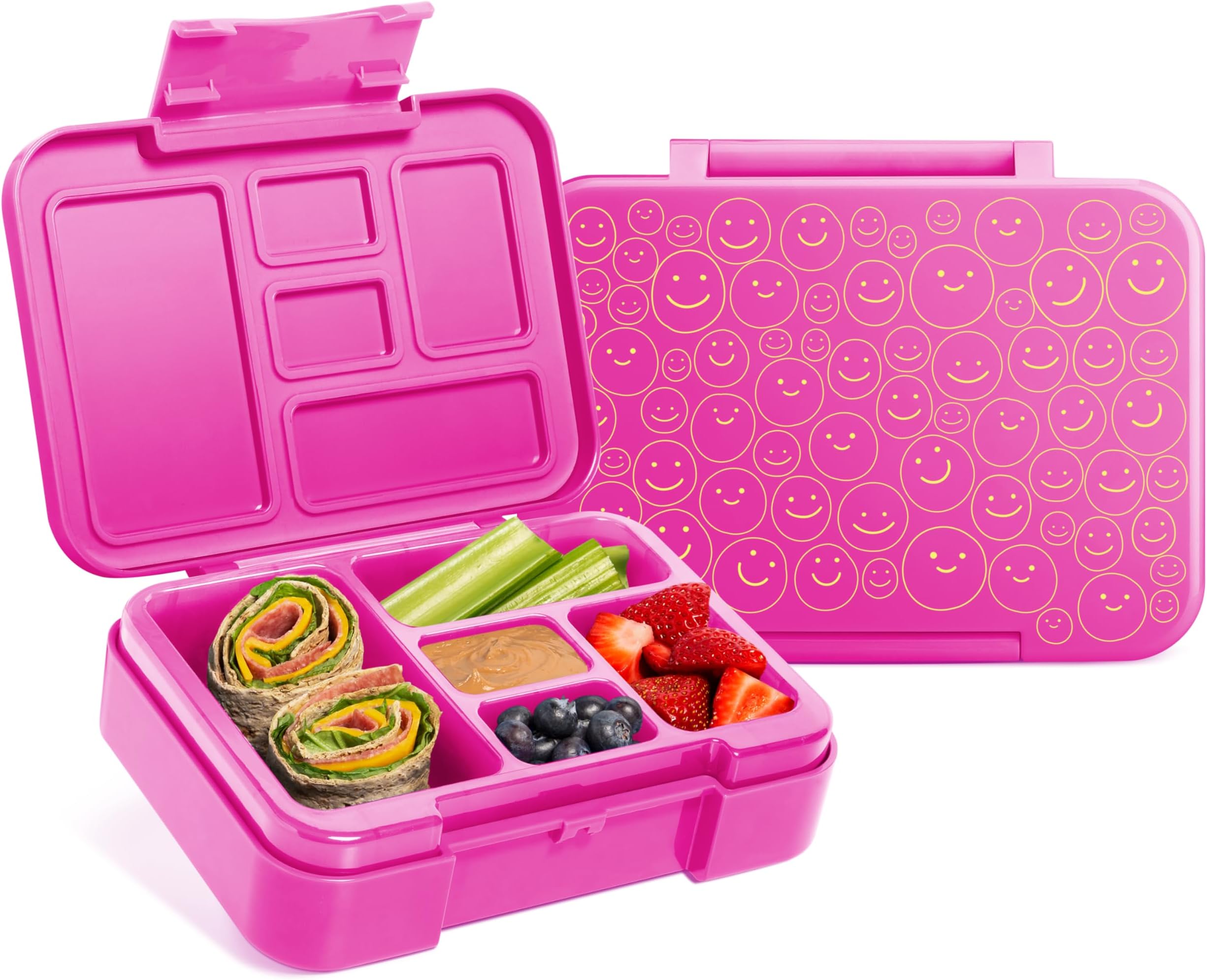Simple ModernBento Lunch Box for Kids | BPA Free, Leakproof, Dishwasher Safe | Lunch Container for Girls and Boys, Toddlers | Porter Collection | 5 Compartments | Happy Days
