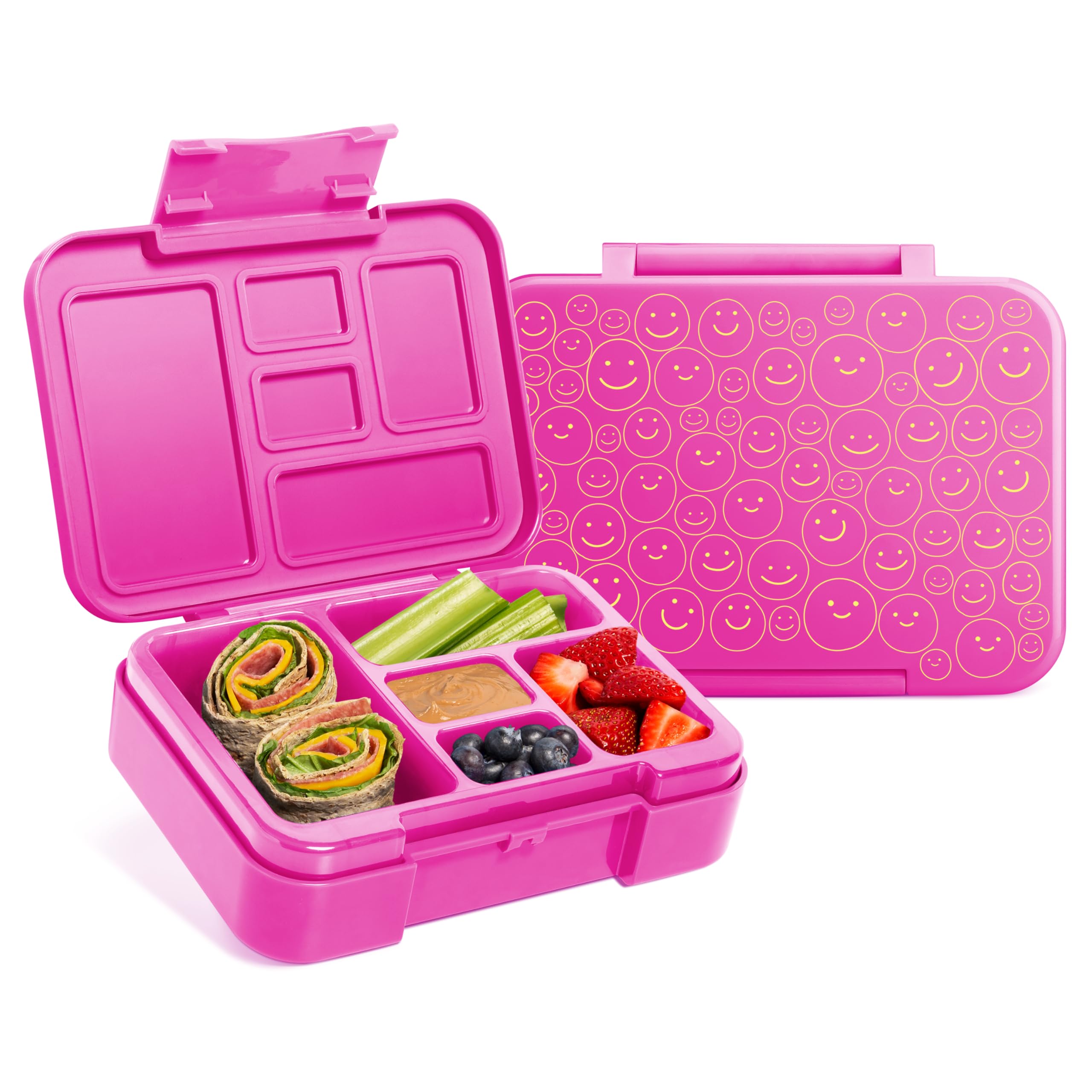 Simple ModernBento Lunch Box for Kids | BPA Free, Leakproof, Dishwasher Safe | Lunch Container for Girls and Boys, Toddlers | Porter Collection | 5 Compartments | Happy Days