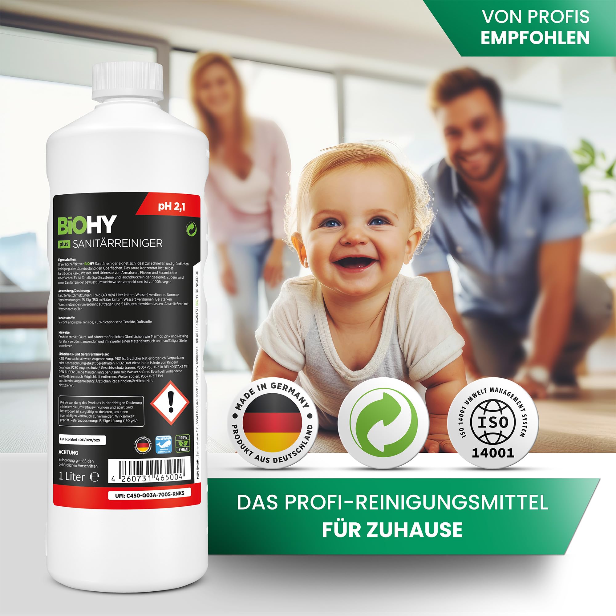 BiOHY Detergente per bagno Plus (Lattina da 10 Litri) + Rubinetto di scarico | Concentrato decalcificante per ambienti sanitari | profumo gradevole e fresco | EXTRA FORTE (Sanitärreiniger Plus)