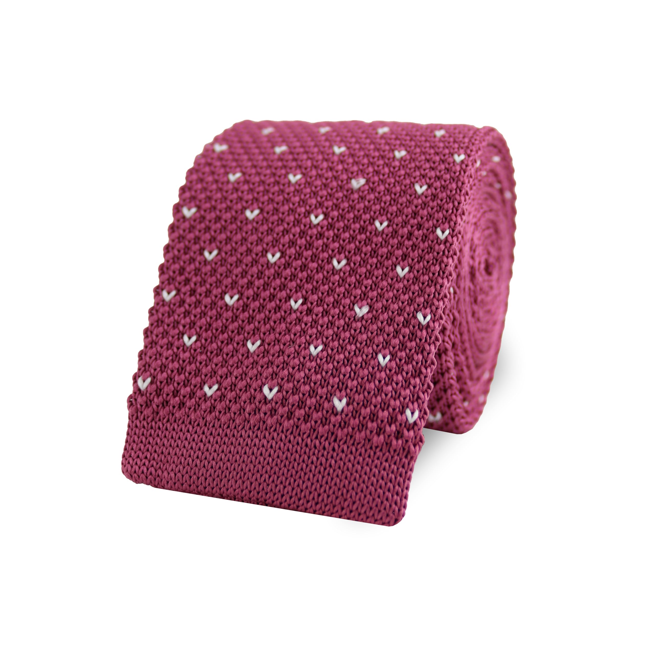 THE GENTS LAB Men's Square End Knitted Neck Tie With Dots | Made From 100% Soft Polyester | Over 10+ Colours (Dark Pink)