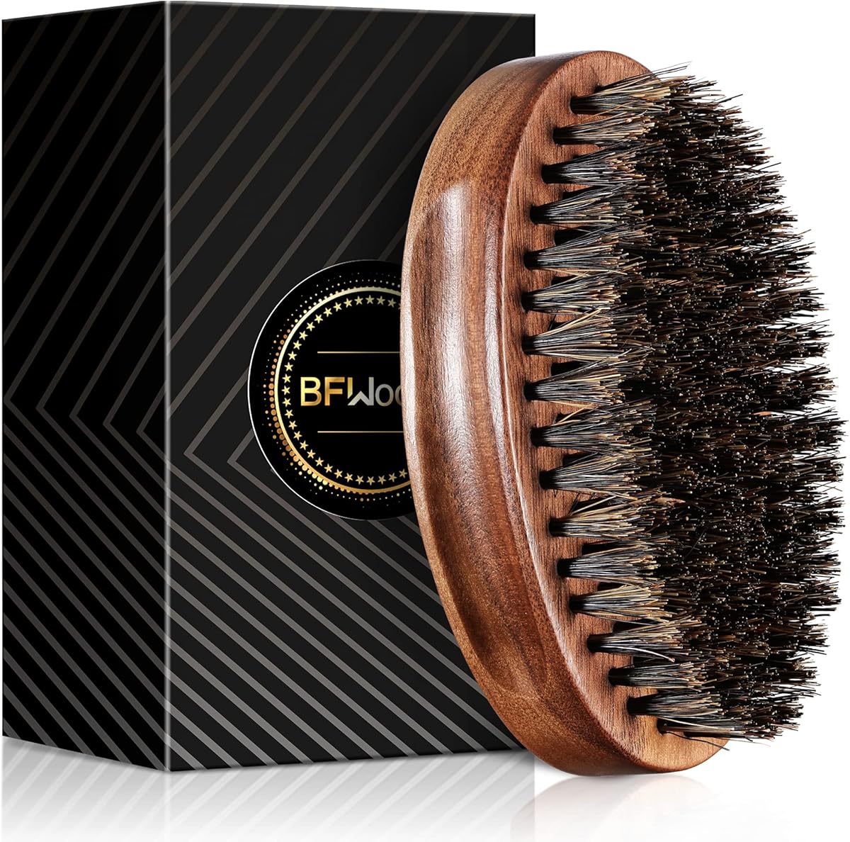 BFWood Boar Bristle Beard Brush - Black Wood Walnut Military Style