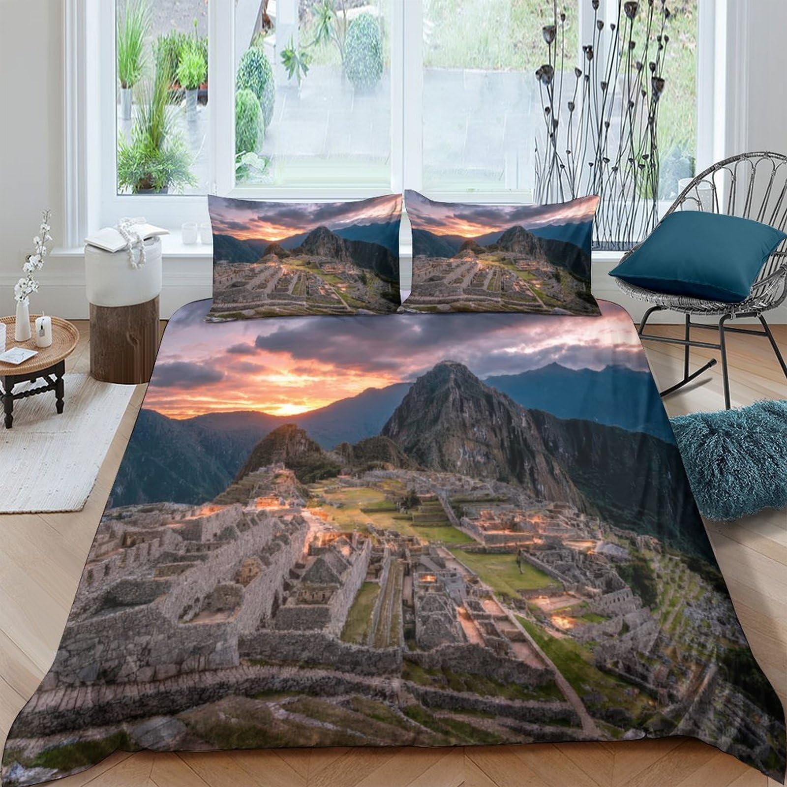 Ctjqhvkz Style-6 3D Printed Machu Picchu Sunrise Fitted Sheet Microfiber Soft Anti-Slip Bed Cover For Bedroom Guest Room Mattress Decor Single（135X200cm）