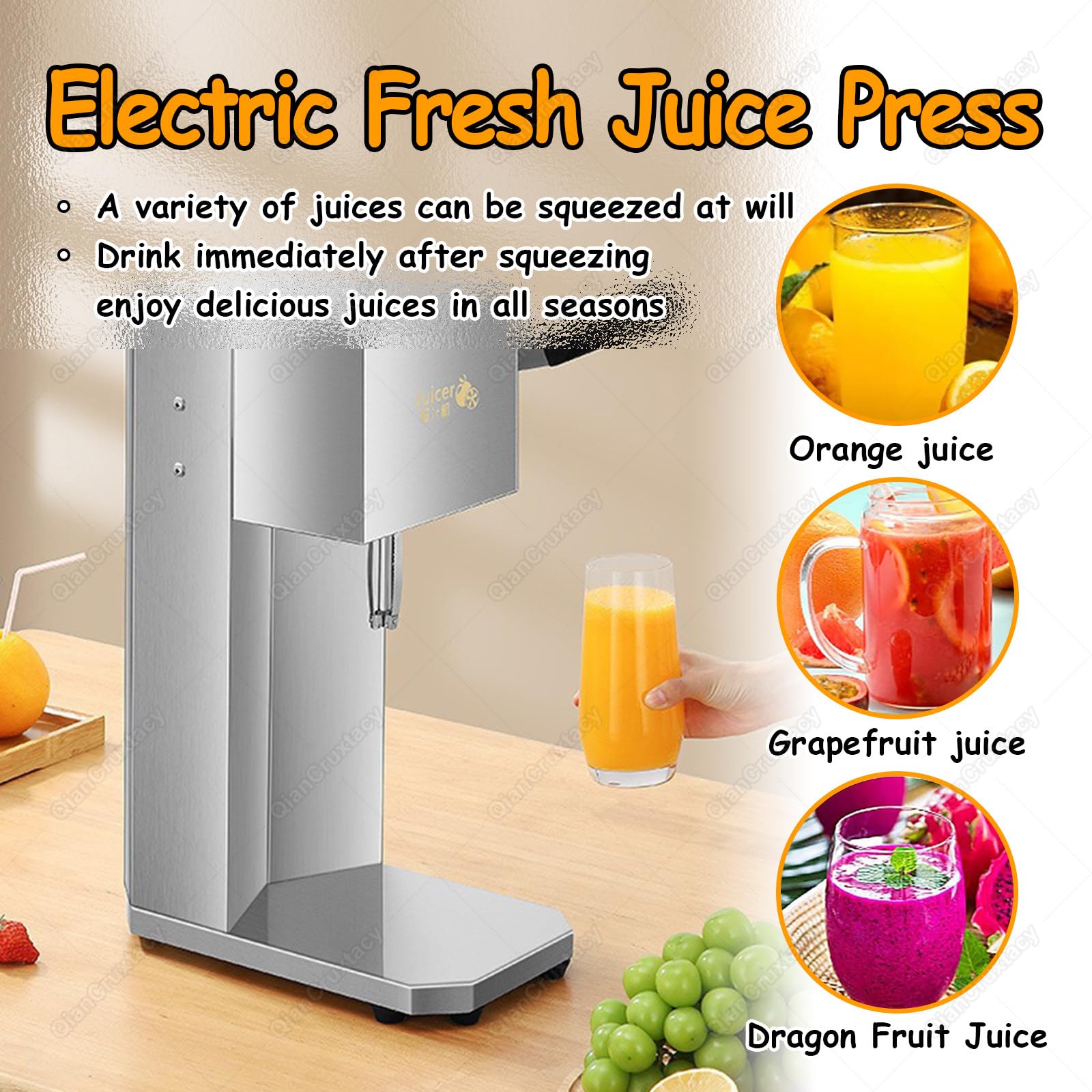 Comercial Exprimidor Automático De Cítricos, Diseñado para Naranjas, Sandías, Piñas Y Pomelos, Ofrece Máxima Extracción De Jugo con Mínimo Esfuerzo, Fácil De Usar Y Mantener