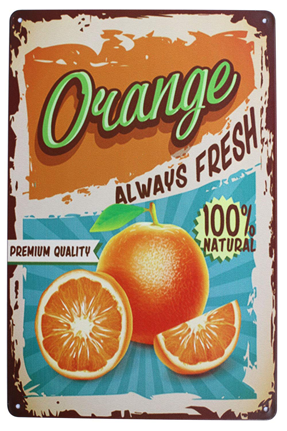 Fresh Fruit Vintage Tin Metal Sign Home Wall Plaque Decor (Orange)