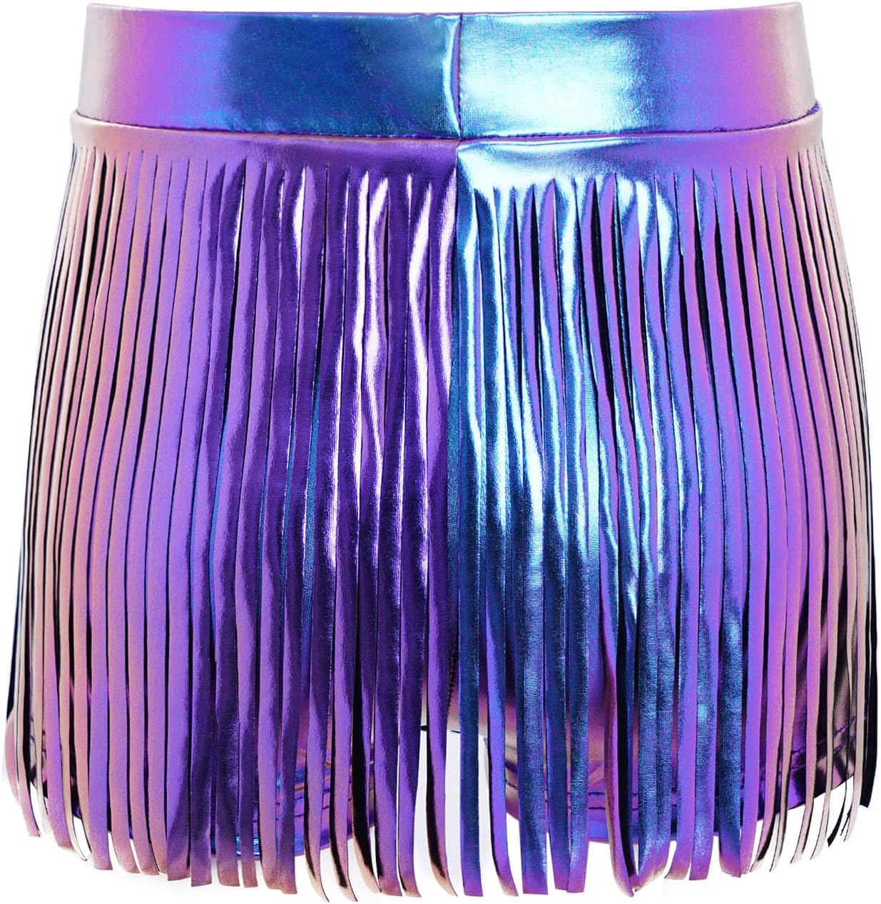 Girls Metallic Tassels Shorts Tassel Skirt Halloween Cosplay Hip-hop Elastic Shorts for Young Dancer